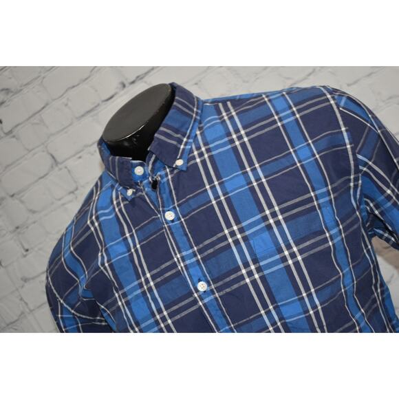 J Crew Dress Shirt Button Up Men Size XL Blue Plaids Cotton - Picture 1 of 5